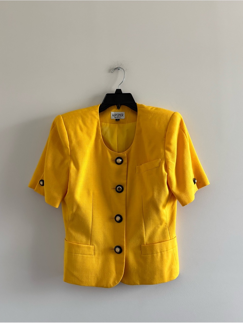 Vintage Kasper Blazer Yellow Short Sleeve Pockets Women’s 6 Retro Office 90s